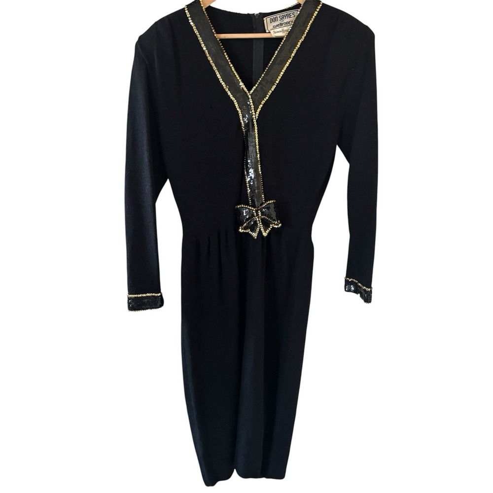 VTG Don‎ Sayres For Wellmore Dress SZ 14 Sequin Bows Wool Blend Glam Event Party